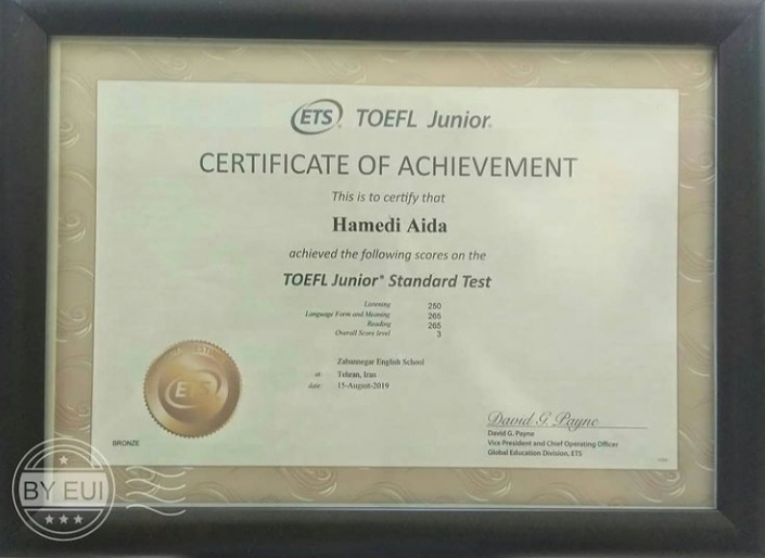 Aida's TOEFL junior certification